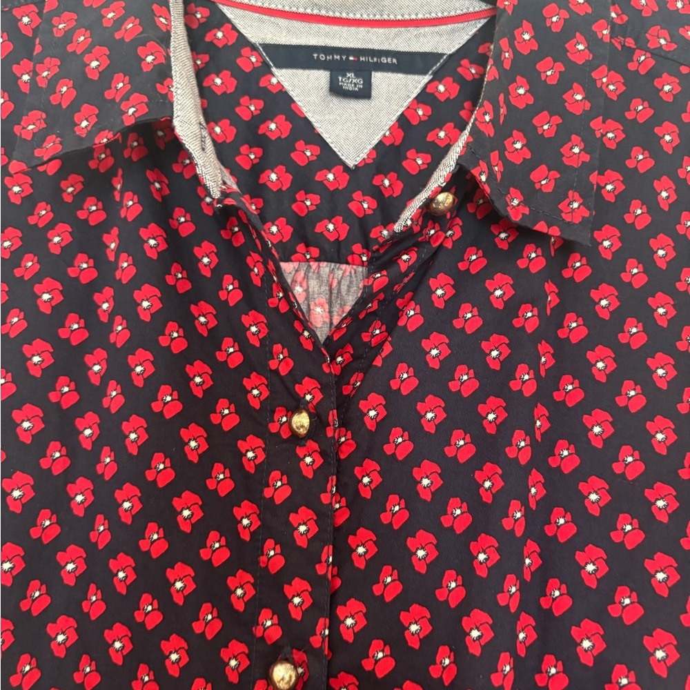 Tommy Hilfiger Blue and Red Floral Long or Short Sleeve Dress